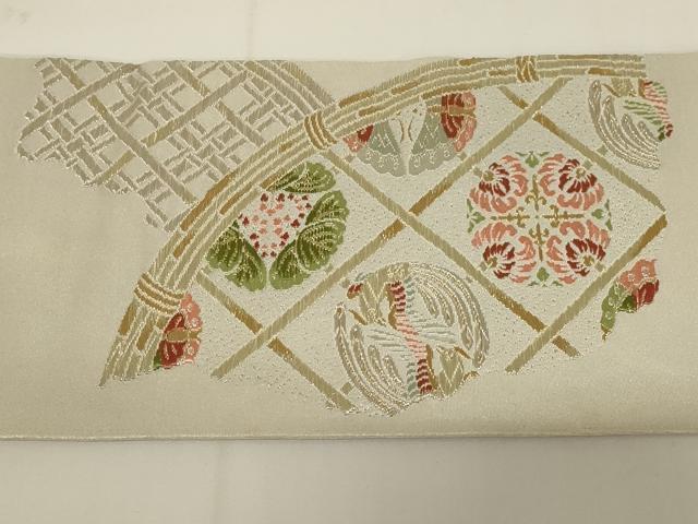 平和屋着物◎九寸名古屋帯 唐織 花鳥文 金銀糸 正絹 逸品 AABI0355ou