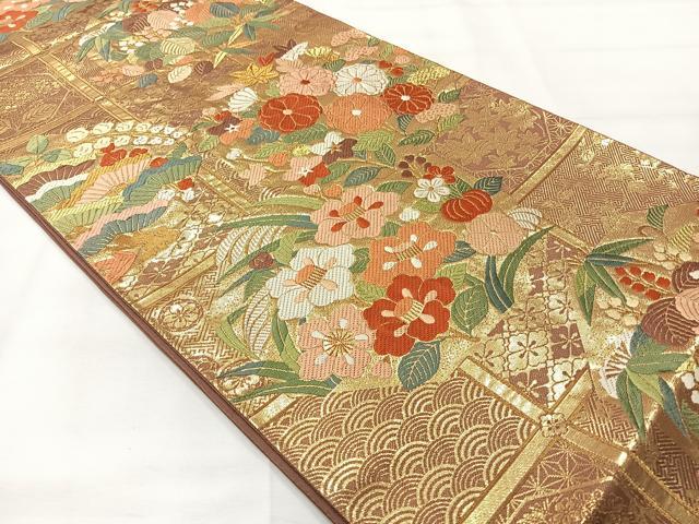 平和屋着物◎六通柄袋帯 唐織 草花文 金糸 正絹 逸品 AABI0368uk