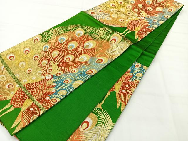 平和屋着物◎六通柄袋帯 唐織 孔雀文 金銀糸 正絹 逸品 AABI0369uk