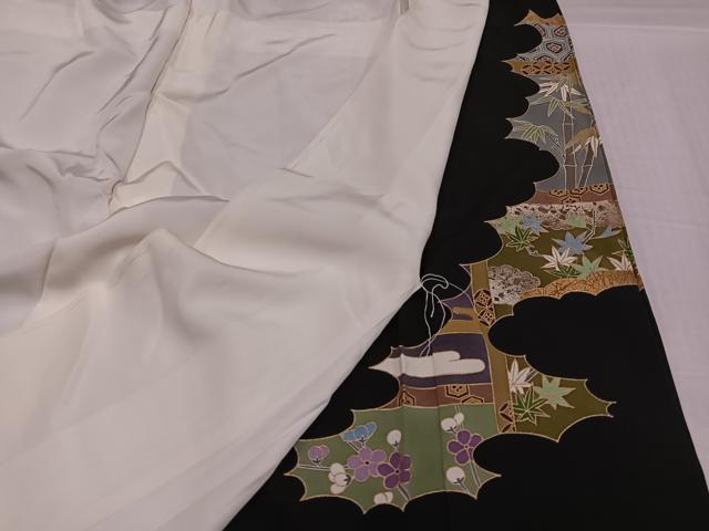 平和屋着物●創業460年・千總 黒留袖 駒刺繍 草花文 金彩 ロング丈 正絹 逸品 AABI0449ph