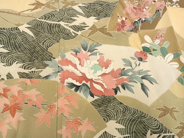 平和屋着物●染色作家 寺谷厳 訪問着 地紙草花文 正絹 逸品 AABI0456ph