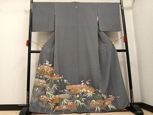 平和屋着物●豪華色留袖 駒刺繍 松竹梅草花文 暈し染め 金彩 正絹 逸品 AABI0458ph