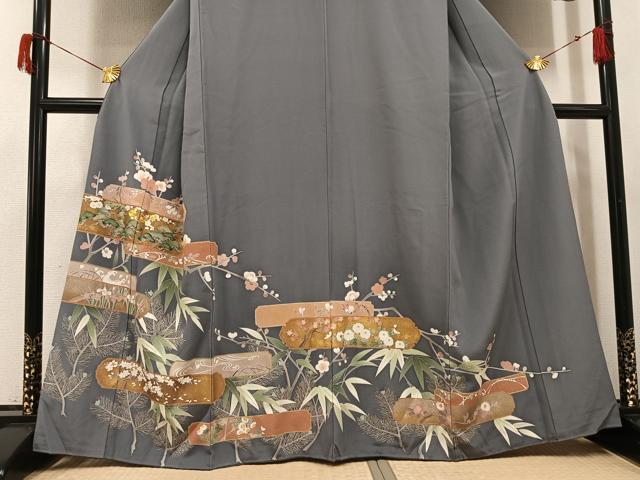 平和屋着物●豪華色留袖 駒刺繍 松竹梅草花文 暈し染め 金彩 正絹 逸品 AABI0458ph