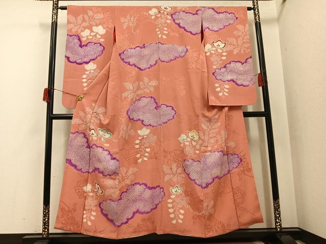平和屋本店●アンティーク 大正ロマン 小振袖 二尺袖 絞り 刺繍 草花文 正絹 逸品 AABI0460ph
