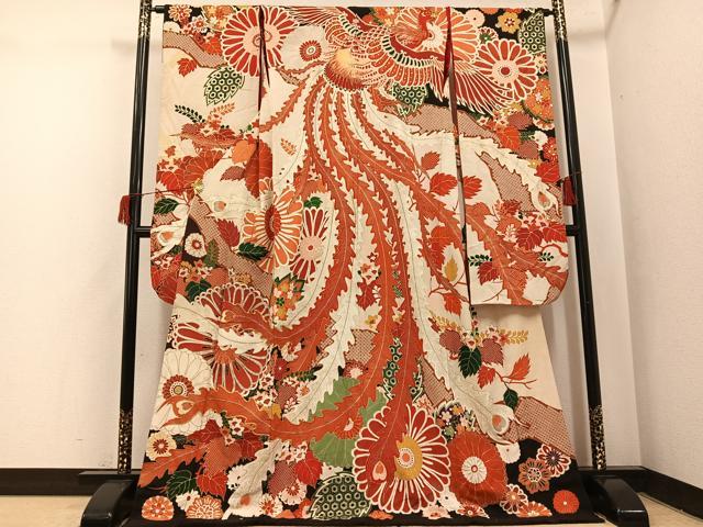 平和屋本店●アンティーク 大正ロマン 振袖 駒刺繍 草花文 金彩 ロング丈 正絹 逸品 AABI0464ph