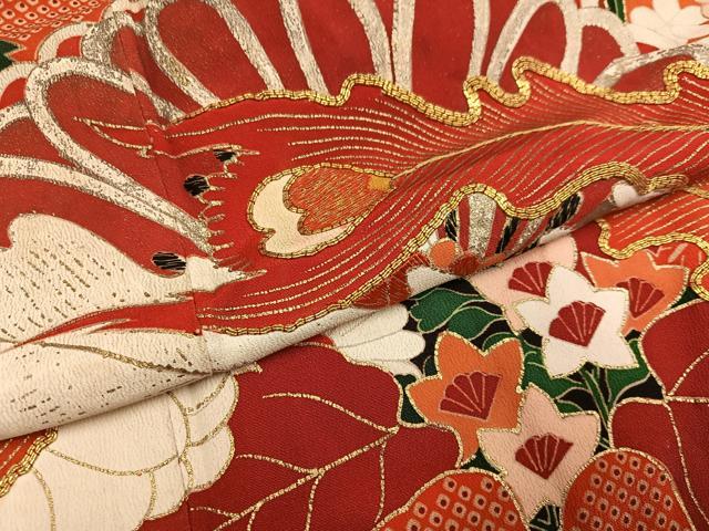 平和屋本店●アンティーク 大正ロマン 振袖 駒刺繍 草花文 金彩 ロング丈 正絹 逸品 AABI0464ph