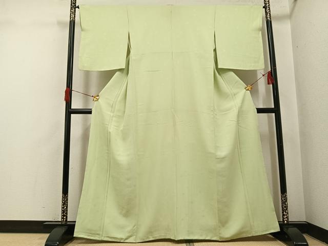 平和屋着物●上質な色無地 楓地紋 若芽色 正絹 逸品 AABI0470ph
