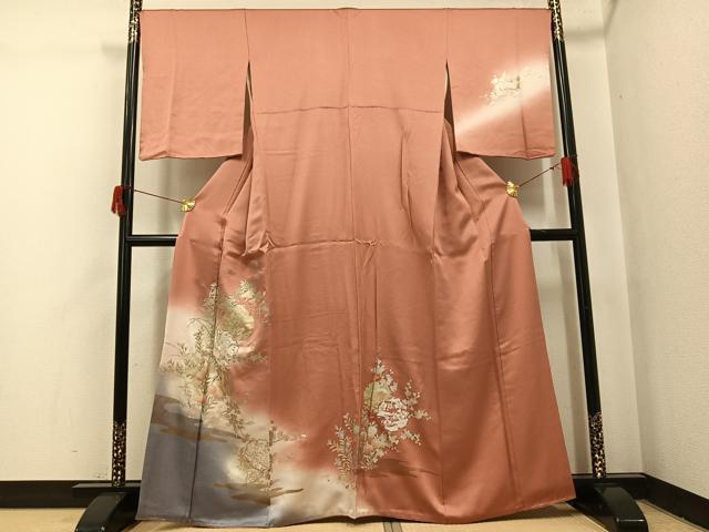 平和屋着物●訪問着 刺繍 雪輪草花文 暈し染め 金銀彩 やまと誂製 正絹 逸品 AABI0472ph