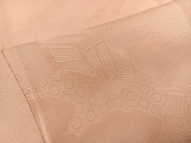 平和屋着物●上質な色無地 御所車地紋 一斤染色 正絹 逸品 AABI0477ph