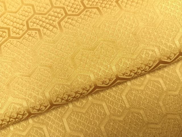 平和屋着物●上質な色無地 毘沙門亀甲地紋 黄朽葉色 正絹 逸品 AABI0480ph