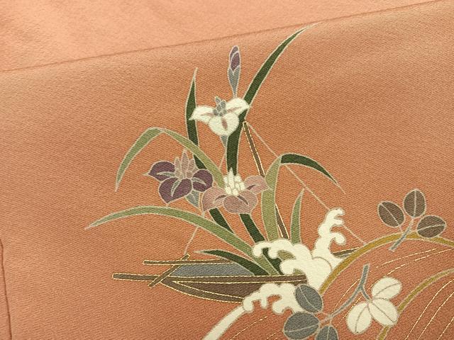 平和屋着物●訪問着 作家物 尾上菊五郎 草花文 金彩 まるやま扱い 正絹 逸品 未使用 AABI0487ph