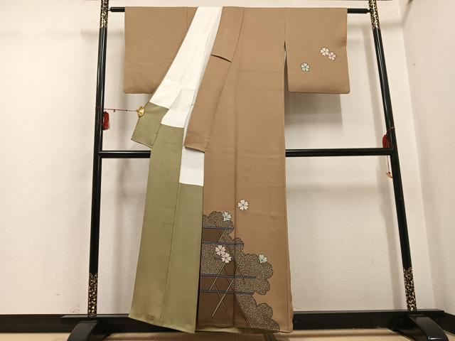 平和屋着物●染色の魔術師 染乃座・大久保玄才 そめのざ玄才 訪問着 舞桜文 金彩 正絹 逸品 AABI0488ph