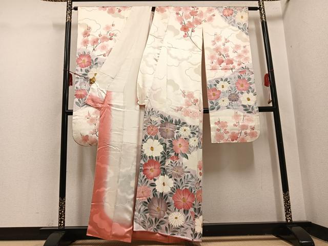 平和屋着物●豪華振袖 手描き 草花文 正絹 逸品 AABI0489ph