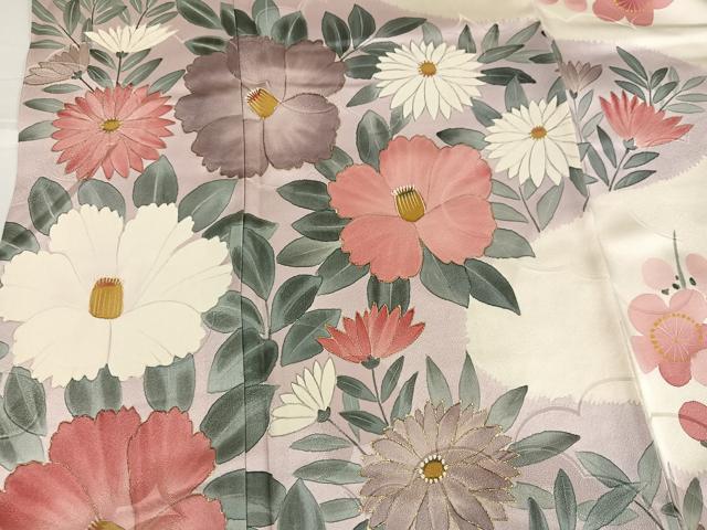 平和屋着物●豪華振袖 手描き 草花文 正絹 逸品 AABI0489ph