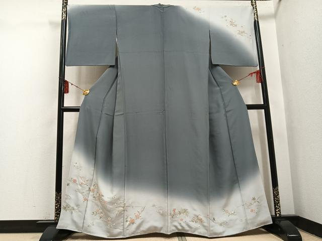 平和屋着物●訪問着 刺繍 流水草花文 暈し染め 金糸 正絹 逸品 AABI0493ph
