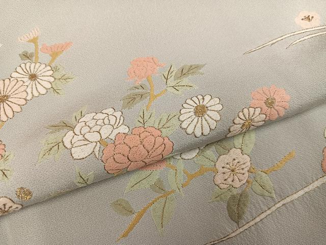 平和屋着物●訪問着 刺繍 流水草花文 暈し染め 金糸 正絹 逸品 AABI0493ph