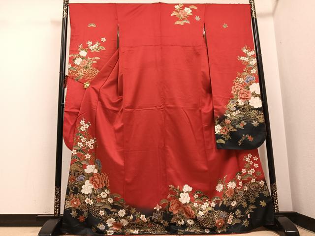 平和屋着物●豪華振袖 草花文 暈し染め 金彩 正絹 逸品 AABI0494ph