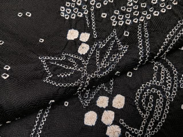 平和屋着物●上質な小紋 絞り 唐草文 黒地 正絹 逸品 AABI0497ph