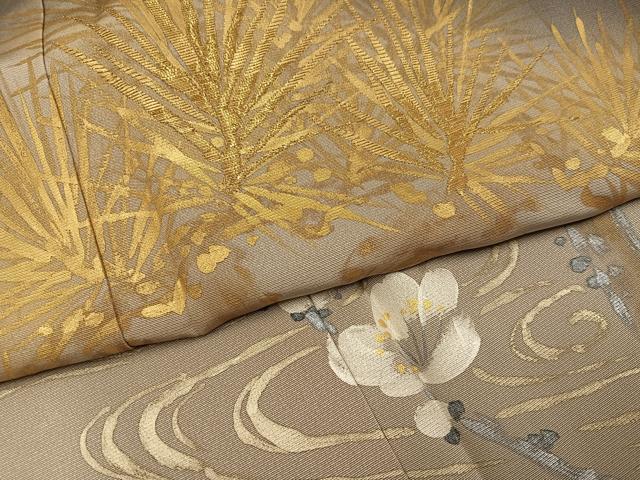 平和屋着物●色留訪問着 手描き 刺繍 松竹梅文 金彩 正絹 逸品 AABI0498ph