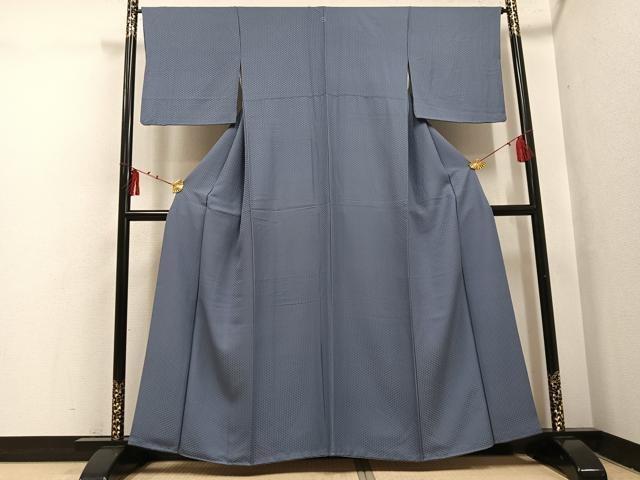 平和屋着物●上質な色無地 亀甲重ね地紋 煤色 正絹 逸品 AABI0504ph