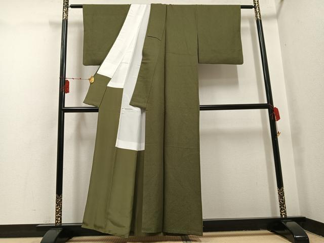 平和屋着物●上質な色無地 国防色 正絹 逸品 AABI0509ph