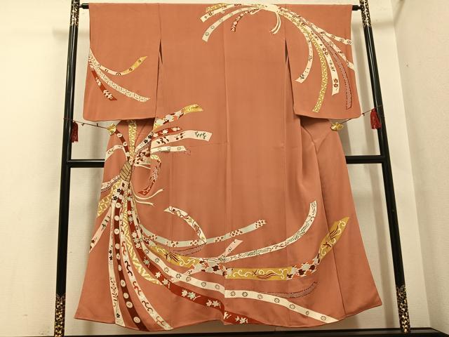 平和屋着物●アンティーク 大正ロマン 訪問着 刺繍 束ね熨斗草花文 金彩 正絹 逸品 AABI0510ph