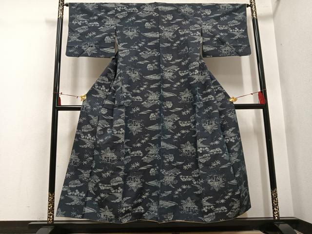 平和屋着物●上質な紬 風景草木文 正絹 逸品 AABI0518ph