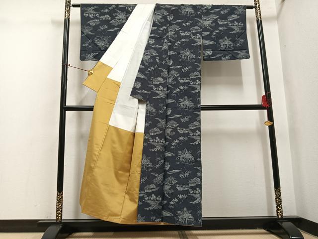平和屋着物●上質な紬 風景草木文 正絹 逸品 AABI0518ph