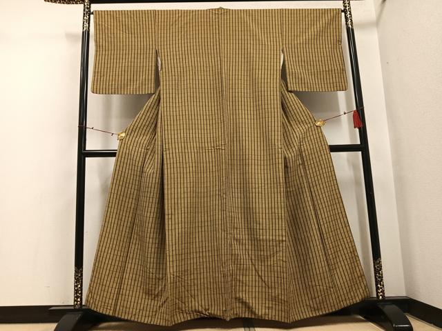 平和屋着物●上質な紬 格子 正絹 逸品 AABI0525ph