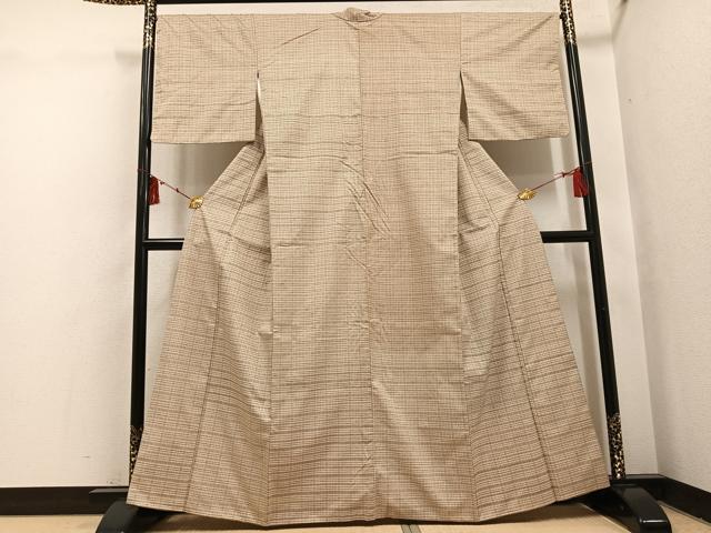 平和屋着物●上質な紬 格子 正絹 逸品 AABI0527ph