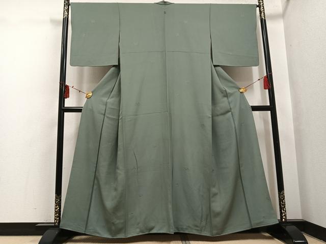 平和屋着物●上質な色無地 草花地紋 柳煤竹色 正絹 逸品 AABI0533ph