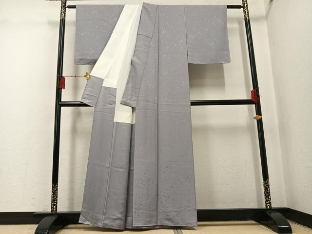 平和屋着物●上質な色無地 霞地紋 銀鼠色 正絹 逸品 AABI0541ph