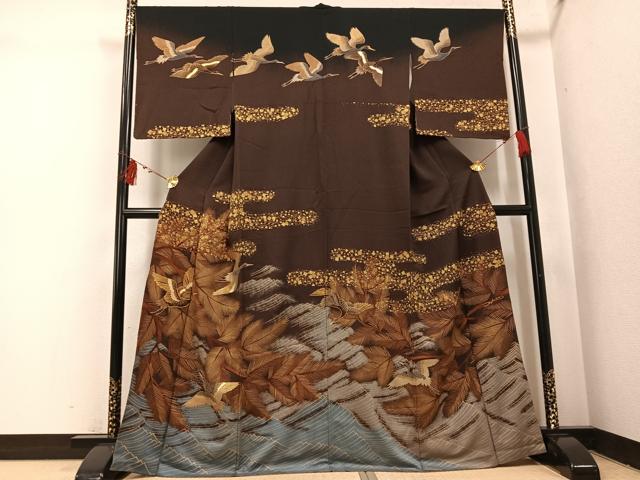 平和屋着物●ファッションデザイナー HIROKO KOSHINO コシノヒロコ 訪問着 駒刺繍 群れ鶴浜松文 金彩 正絹 逸品 AABI0542ph