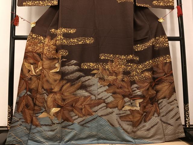平和屋着物●ファッションデザイナー HIROKO KOSHINO コシノヒロコ 訪問着 駒刺繍 群れ鶴浜松文 金彩 正絹 逸品 AABI0542ph
