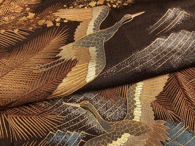 平和屋着物●ファッションデザイナー HIROKO KOSHINO コシノヒロコ 訪問着 駒刺繍 群れ鶴浜松文 金彩 正絹 逸品 AABI0542ph