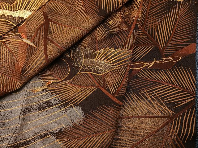 平和屋着物●ファッションデザイナー HIROKO KOSHINO コシノヒロコ 訪問着 駒刺繍 群れ鶴浜松文 金彩 正絹 逸品 AABI0542ph