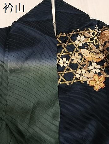 平和屋着物●豪華振袖 花蝶文 暈し染め 金銀彩 正絹 逸品 AABI0545ph