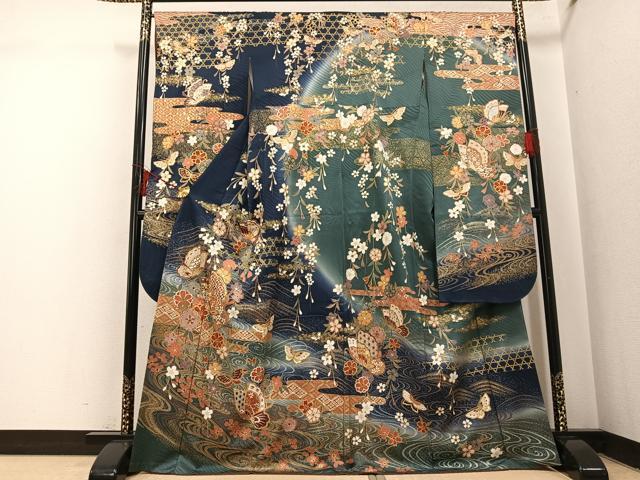 平和屋着物●豪華振袖 花蝶文 暈し染め 金銀彩 正絹 逸品 AABI0545ph