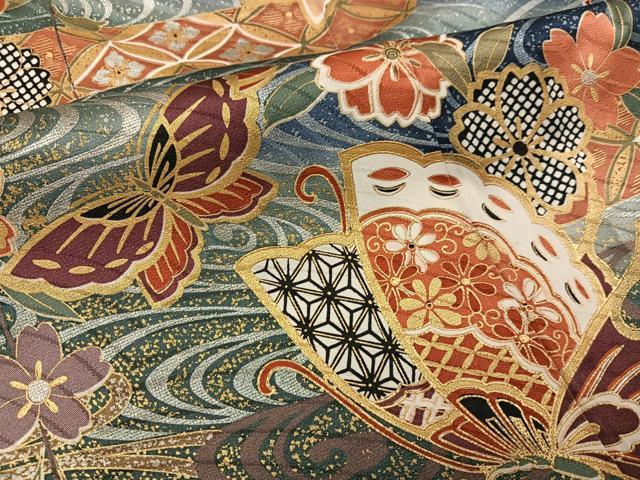 平和屋着物●豪華振袖 花蝶文 暈し染め 金銀彩 正絹 逸品 AABI0545ph