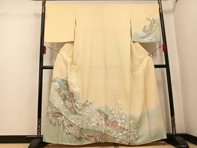 平和屋着物●訪問着 風景花唐草文 暈し染め 金銀彩 正絹 逸品 AABI0546ph
