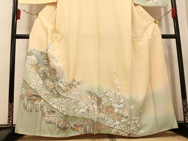 平和屋着物●訪問着 風景花唐草文 暈し染め 金銀彩 正絹 逸品 AABI0546ph