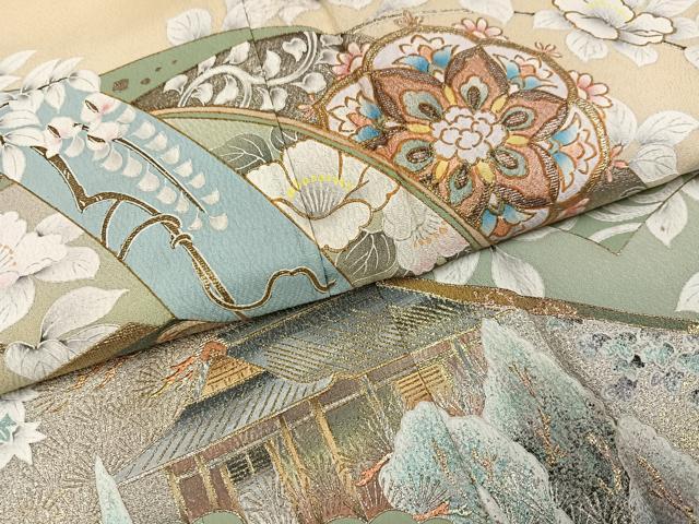 平和屋着物●訪問着 風景花唐草文 暈し染め 金銀彩 正絹 逸品 AABI0546ph