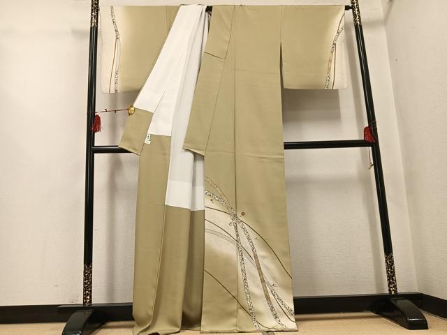 平和屋着物●訪問着 駒刺繍 草花文 暈し染め 金銀彩 正絹 逸品 AABI0548ph
