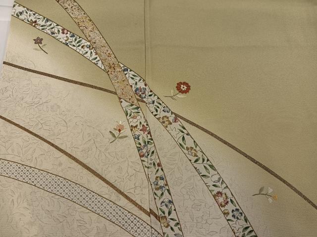 平和屋着物●訪問着 駒刺繍 草花文 暈し染め 金銀彩 正絹 逸品 AABI0548ph