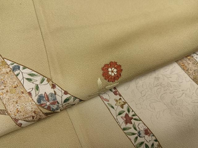 平和屋着物●訪問着 駒刺繍 草花文 暈し染め 金銀彩 正絹 逸品 AABI0548ph