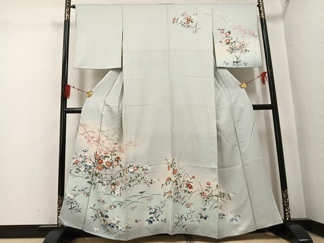 平和屋着物●訪問着 鴛鴦草花文 正絹 逸品 AABI0549ph