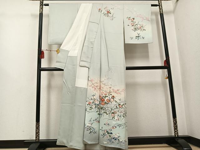 平和屋着物●訪問着 鴛鴦草花文 正絹 逸品 AABI0549ph