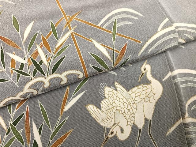 平和屋着物●訪問着 立波群れ鳥笹文 金彩 正絹 逸品 AABI0554ph