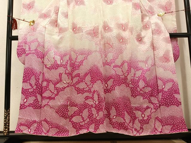 平和屋着物●豪華振袖 駒刺繍 絞り 舞蝶文 暈し染め 正絹 逸品 AABI0559ph