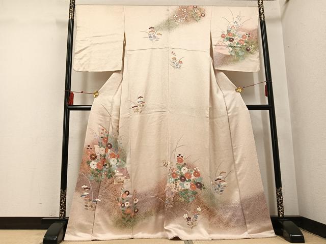 平和屋着物●訪問着 作家物 駒刺繍 地紙草花文 金彩 正絹 逸品 AABI0569ph